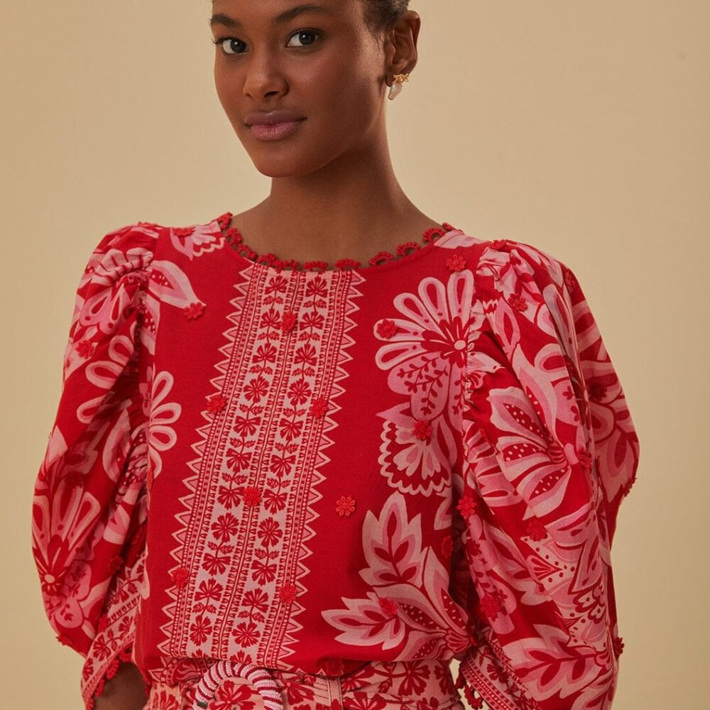 NWT FARM RIO Flora Tapestry Red Blouse S